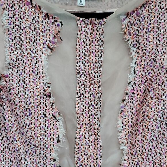 BADGLEY MISCHKA Pink Tweed Jacket with Sheer Panels - Size Medium - Picture 3 of 11